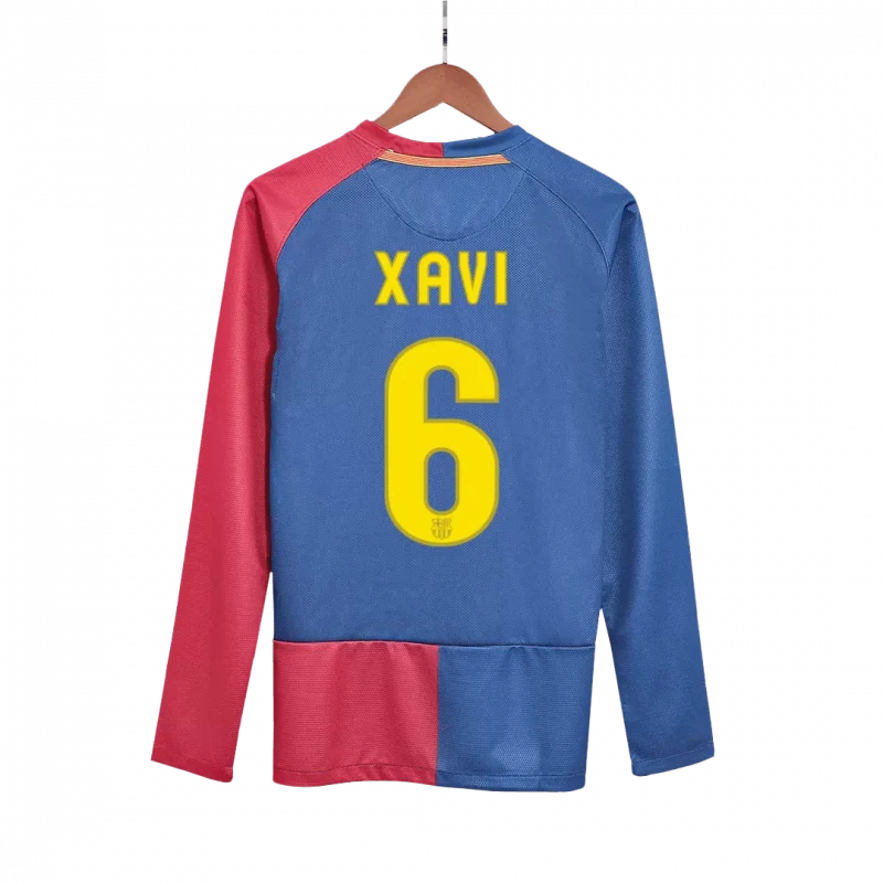 Vintage Soccer Jersey XAVI #6 Barcelona Home Long Sleeve 2008/09 - UCL Final