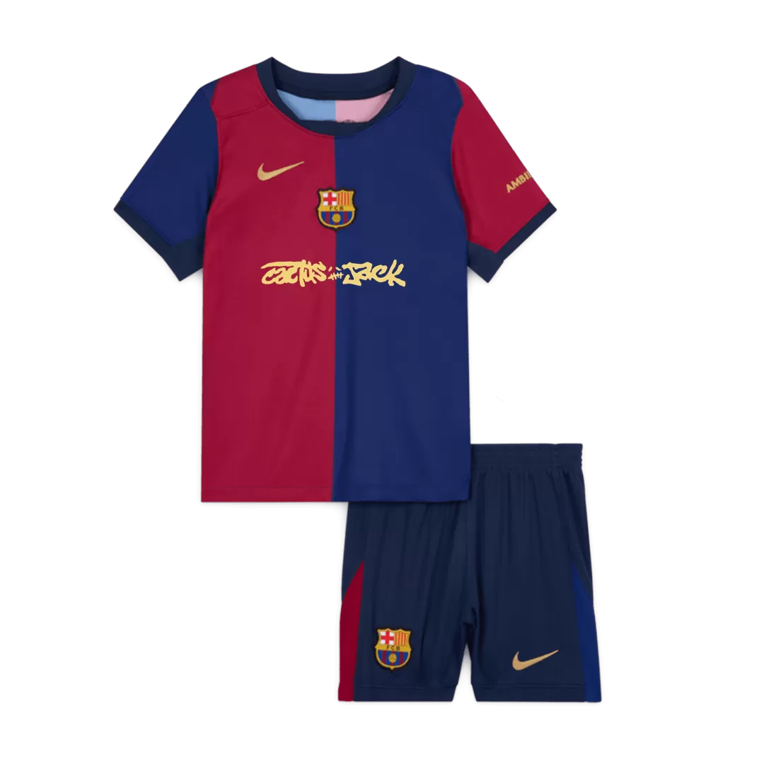 Barcelona X Travis Scott Home Kids Soccer Jerseys Kit