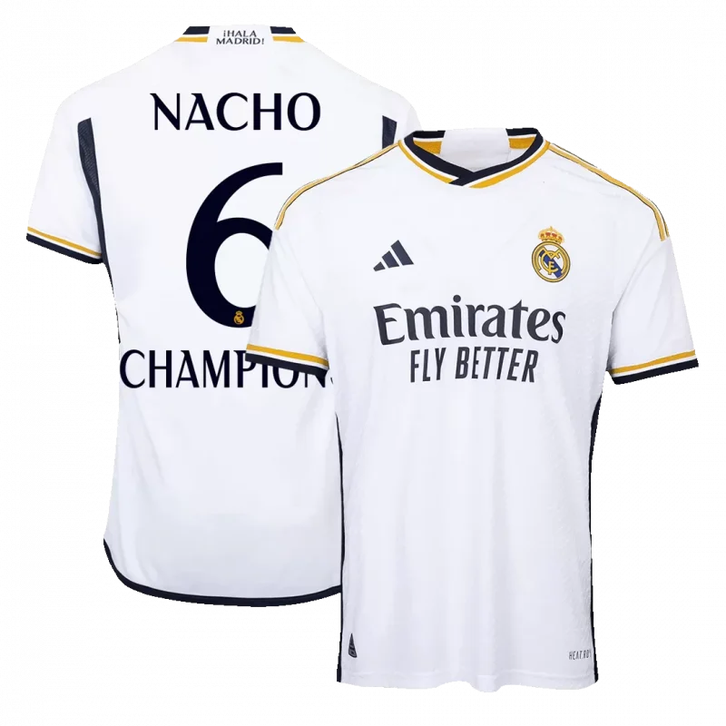 NACHO #6 CHAMPIONS Real Madrid Home Authentic Soccer Jersey 2023/24