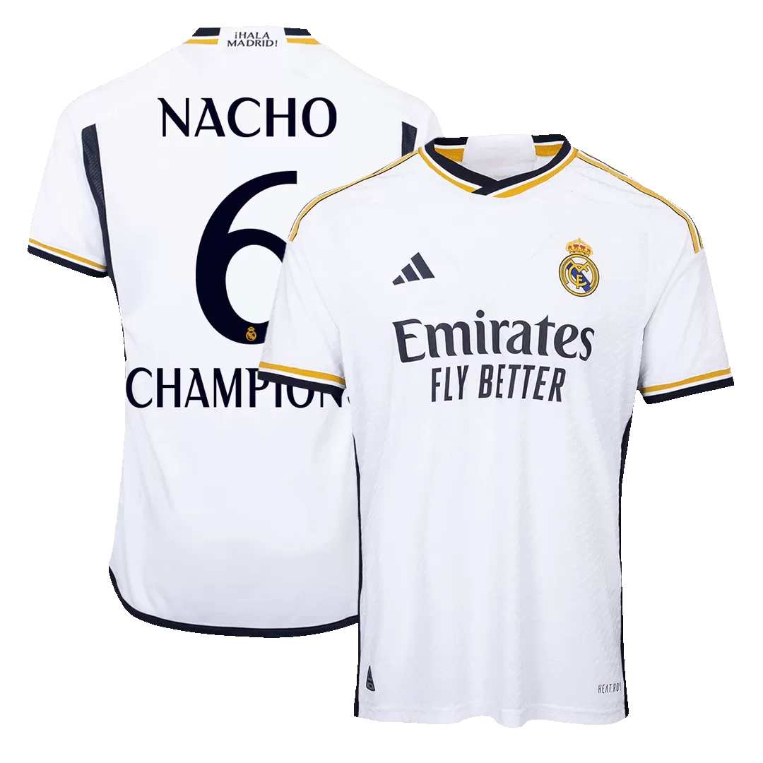 NACHO #6 CHAMPIONS Real Madrid Home Authentic Soccer Jersey 2023/24