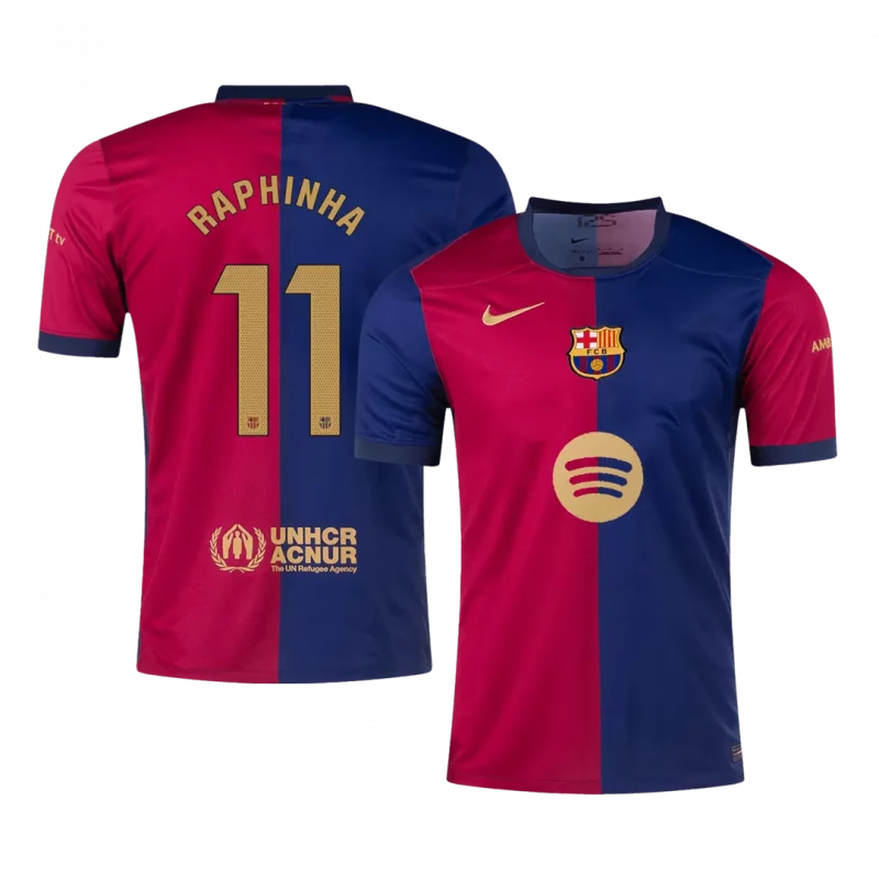 RAPHINHA #11 Barcelona Home Soccer Jersey - Spotify Logo Without Text