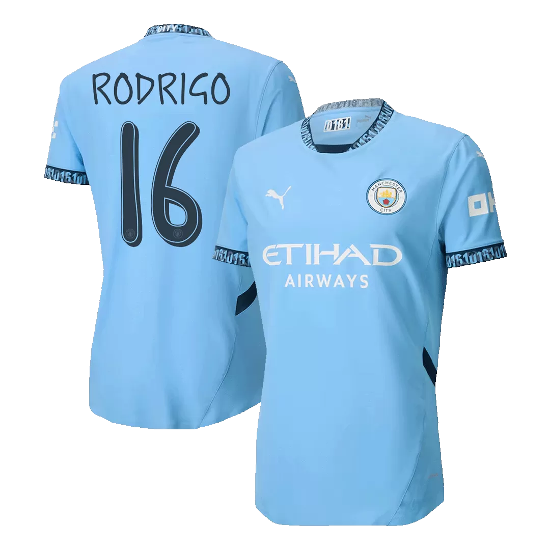 RODRIGO #16 Manchester City Home Authentic Soccer Jersey - UCL