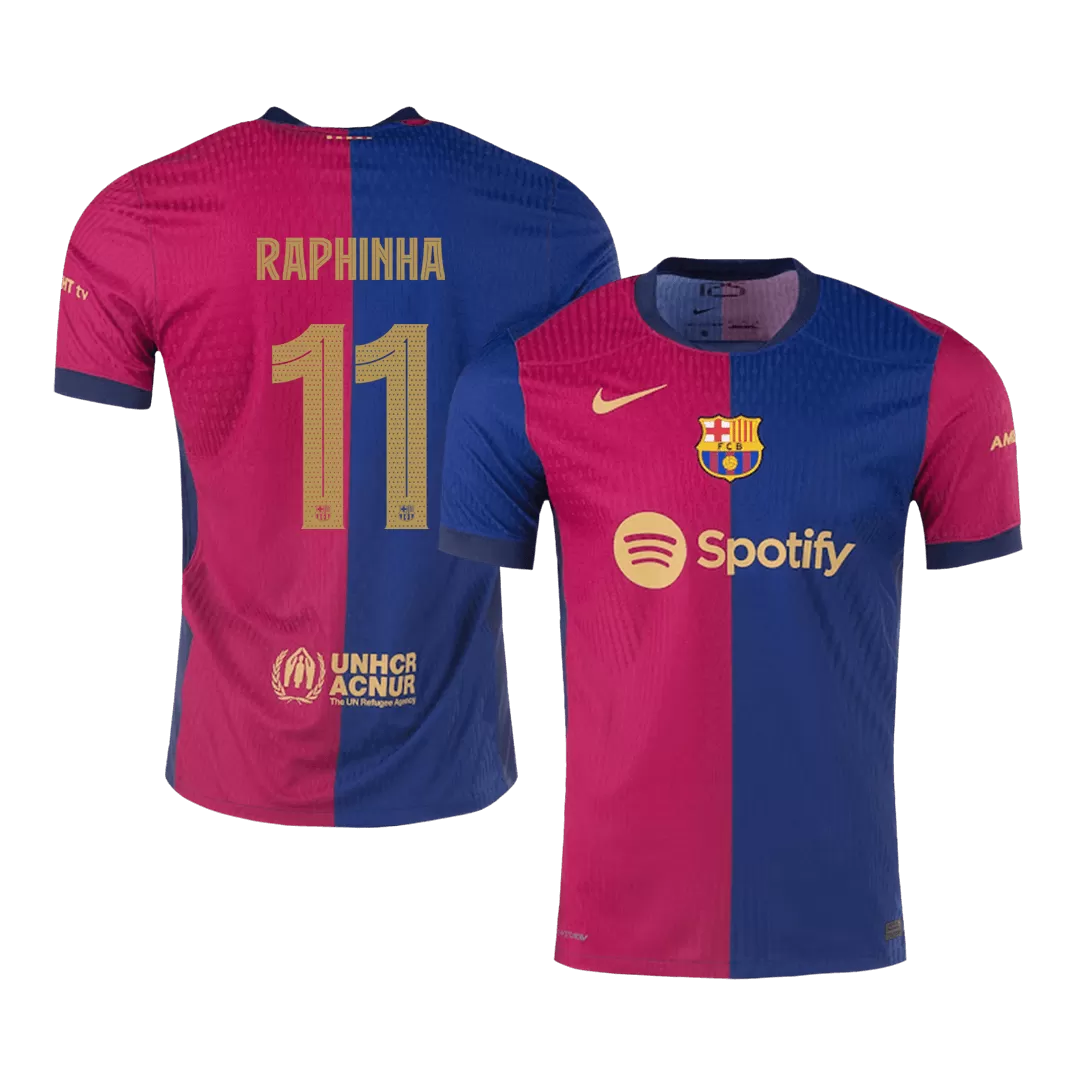 RAPHINHA #11 Barcelona Home Authentic Soccer Jersey- UCL