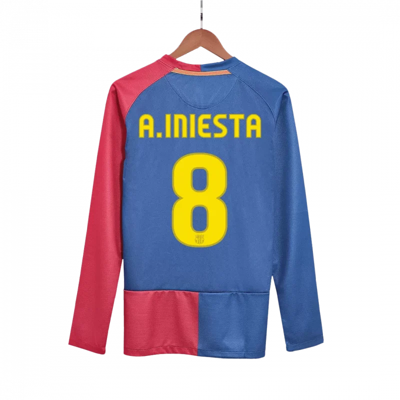 Vintage Soccer Jersey A.INIESTA #8 Barcelona Home Long Sleeve 2008/09 - UCL Final