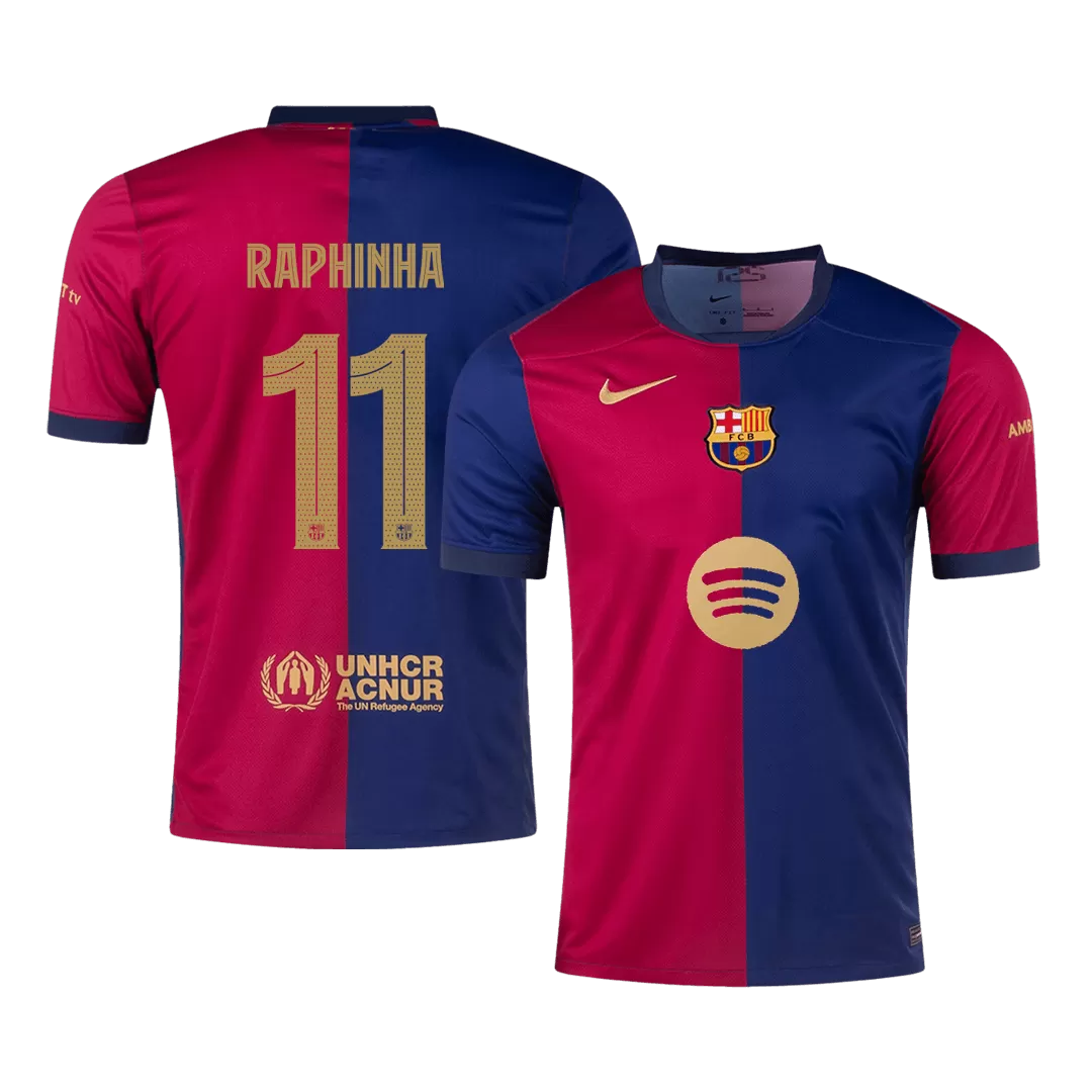 RAPHINHA #11 Barcelona Home Soccer Jersey - UCL(Spotify Logo Without Text)