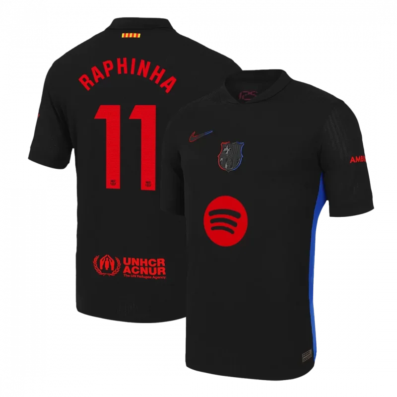 RAPHINHA #11 Barcelona Away Authentic Soccer Jersey - Spotify Logo Without Text