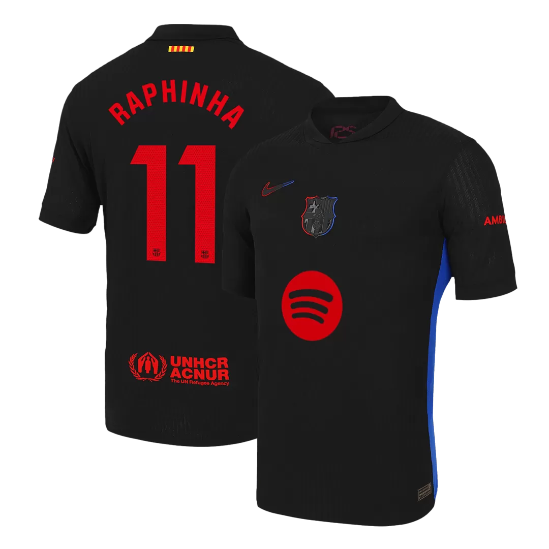 RAPHINHA #11 Barcelona Away Authentic Soccer Jersey - Spotify Logo Without Text