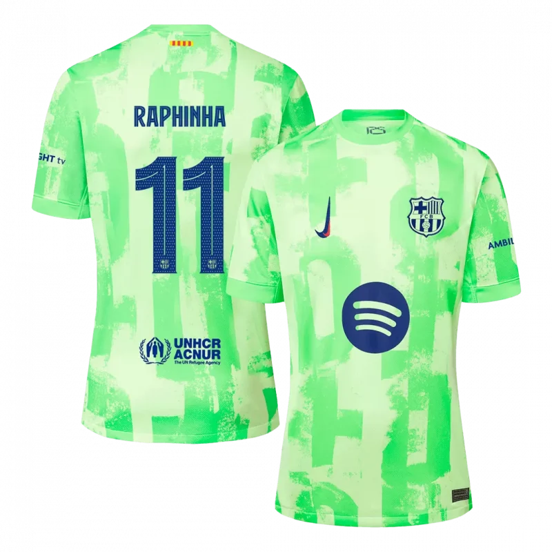RAPHINHA #11 Barcelona Third Away Soccer Jersey - UCL(Spotify Logo Without Text)