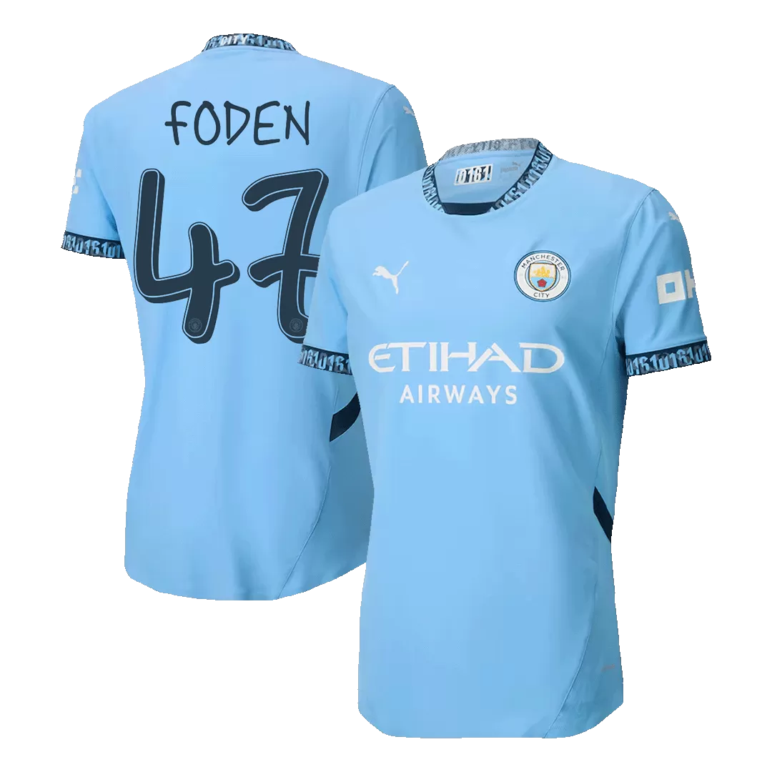 FODEN #47 Manchester City Home Authentic Soccer Jersey - UCL