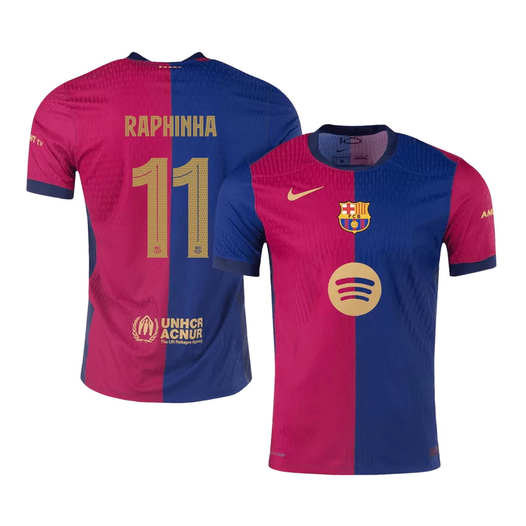 RAPHINHA #11 Barcelona Home Authentic Soccer Jersey - UCL(Spotify Logo Without Text)