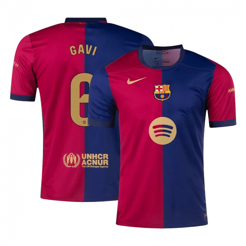 GAVI #6 Barcelona Home Soccer Jersey - Spotify Logo Without Text