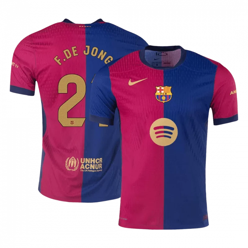 F.DE JONG #21 Barcelona Home Authentic Soccer Jersey - Spotify Logo Without Text