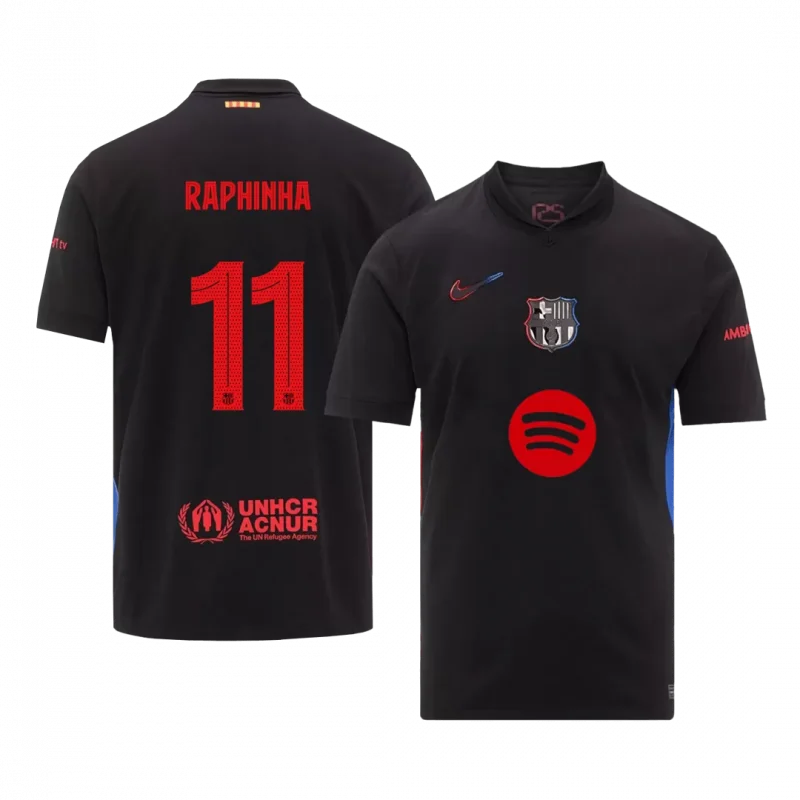 RAPHINHA #11 Barcelona Away Soccer Jersey - UCL (Spotify Logo Without Text)