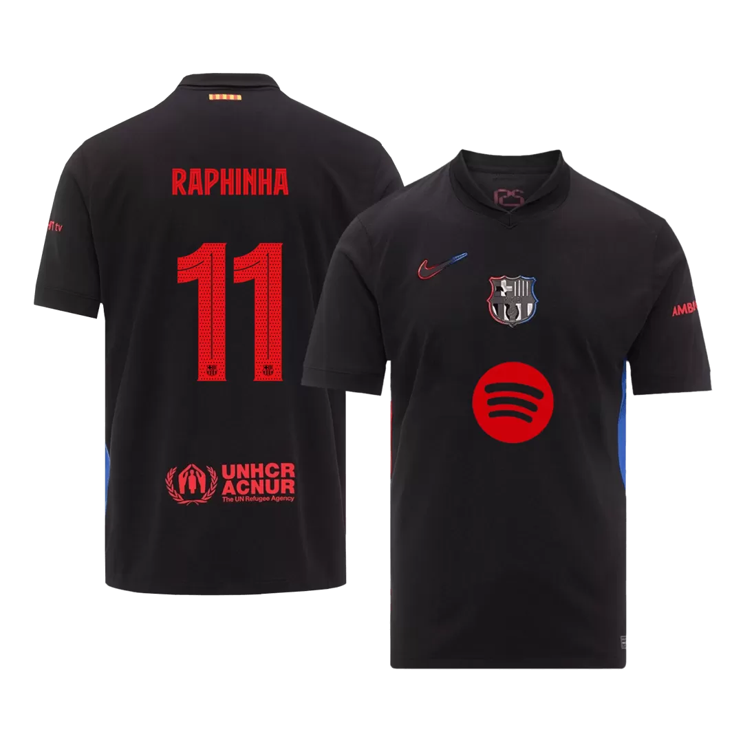 RAPHINHA #11 Barcelona Away Soccer Jersey - UCL (Spotify Logo Without Text)