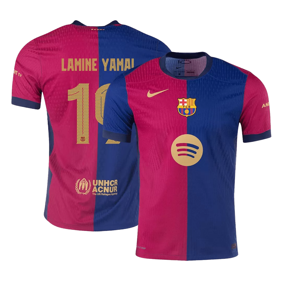 LAMINE YAMAL #19 Barcelona Home Authentic Soccer Jersey -UCL Spotify Logo Without Text