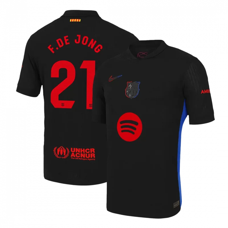 F.DE JONG #21 Barcelona Away Authentic Soccer Jersey - Spotify Logo Without Text