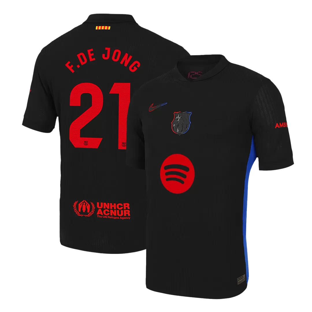F.DE JONG #21 Barcelona Away Authentic Soccer Jersey - Spotify Logo Without Text
