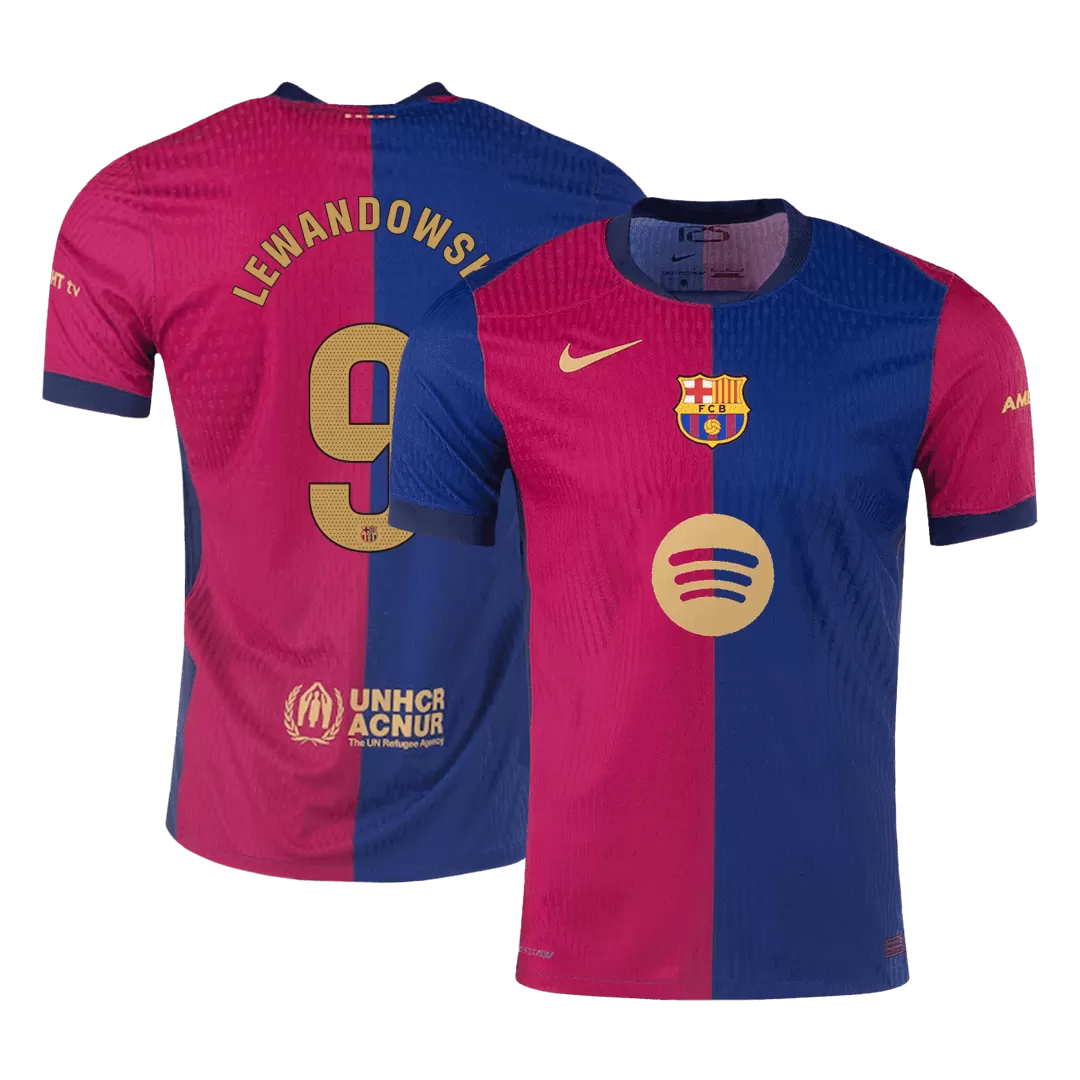 LEWANDOWSKI #9 Barcelona Home Authentic Soccer Jersey - Spotify Logo Without Text