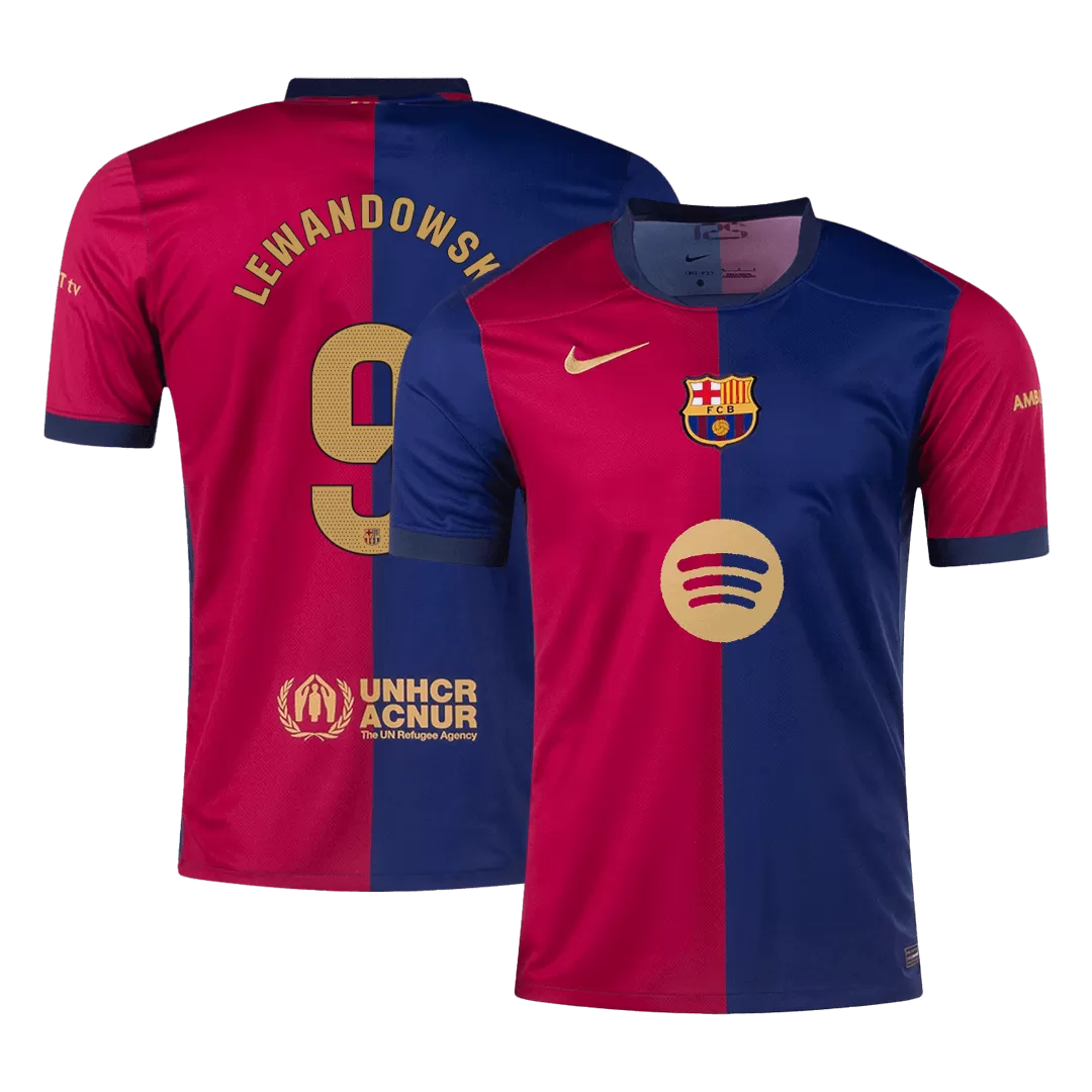 LEWANDOWSKI #9 Barcelona Home Soccer Jersey - Spotify Logo Without Text