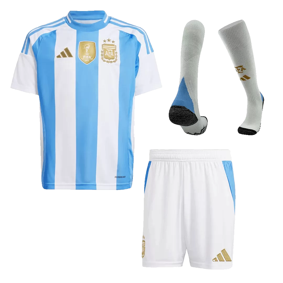 Argentina Home Kids Soccer Jerseys Full Kit