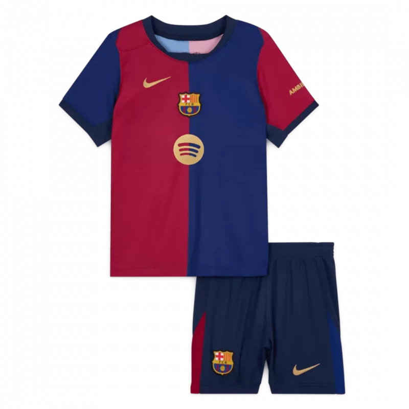 Barcelona Home Kids Soccer Jerseys Kit Spotify Logo Without Text