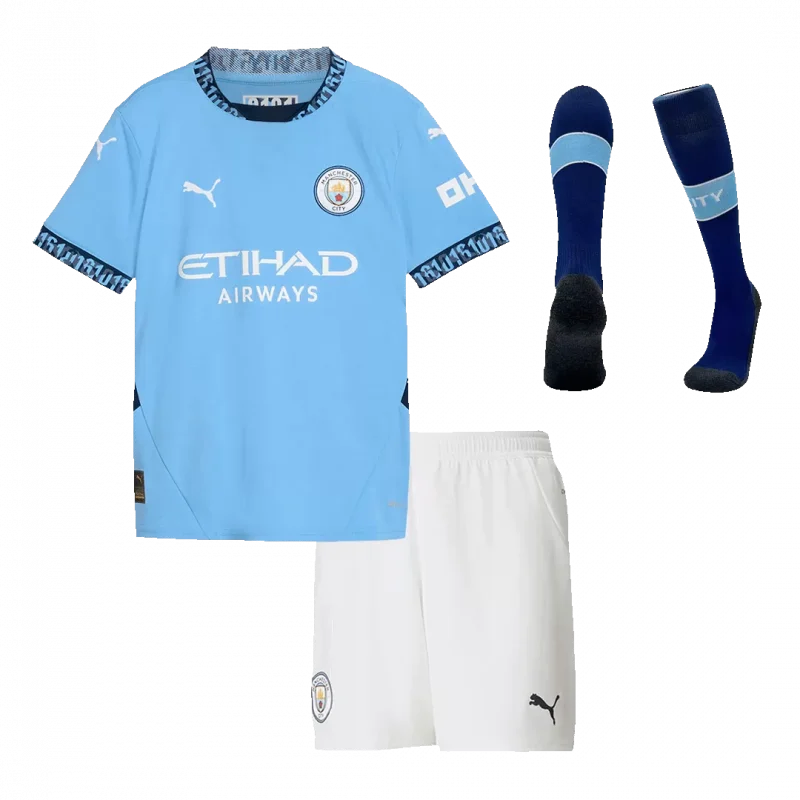 Manchester City Home Kids Soccer Jerseys Full Kit