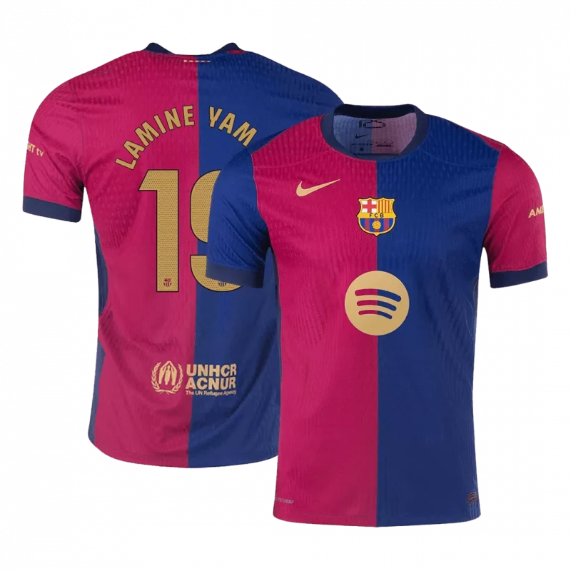 LAMINE YAMAL #19 Barcelona Home Authentic Soccer Jersey Spotify Logo Without Text