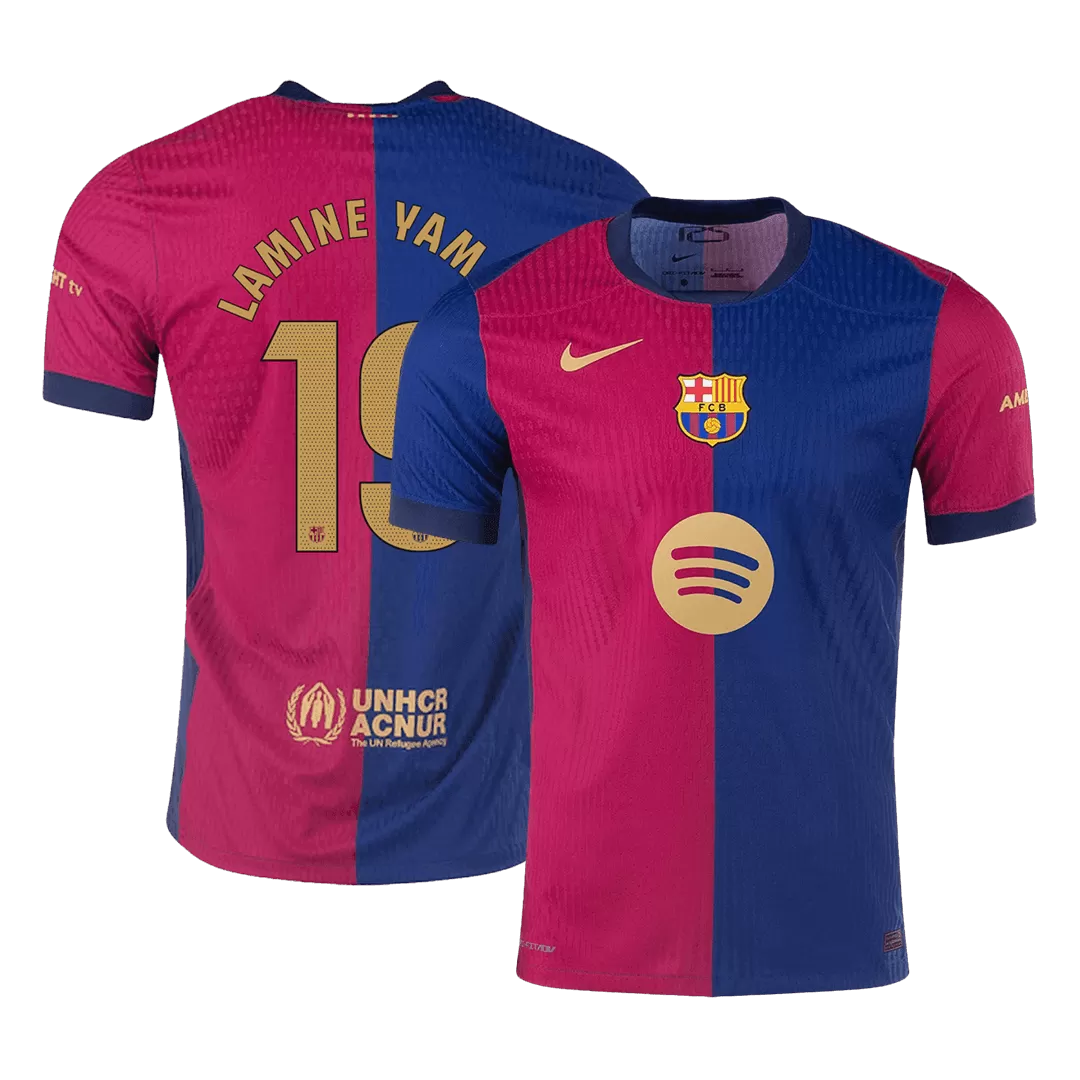 LAMINE YAMAL #19 Barcelona Home Authentic Soccer Jersey Spotify Logo Without Text