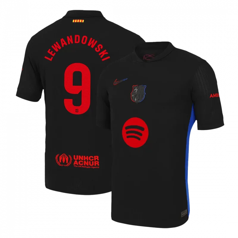 LEWANDOWSKI #9 Barcelona Away Authentic Soccer Jersey - Spotify Logo Without Text
