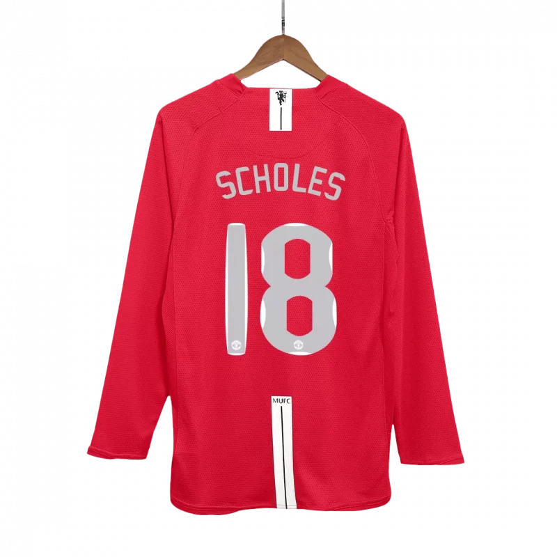 Vintage Soccer Jersey SCHOLES #18 Manchester United Home Long Sleeve 2007/08 - UCL Final