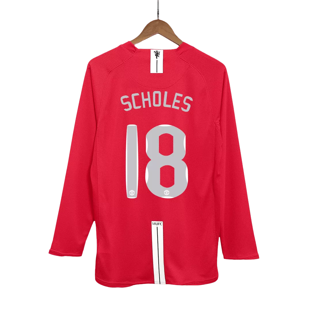Vintage Soccer Jersey SCHOLES #18 Manchester United Home Long Sleeve 2007/08 - UCL Final