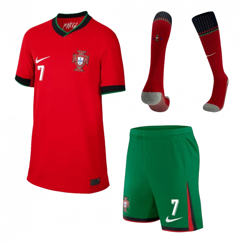 RONALDO #7 Portugal Home Kids Soccer Jerseys Full Kit EURO