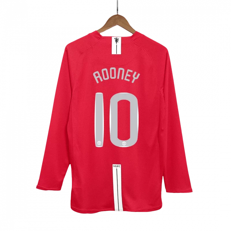 Vintage Soccer Jersey ROONEY #10 Manchester United Home Long Sleeve 2007/08 - UCL Final